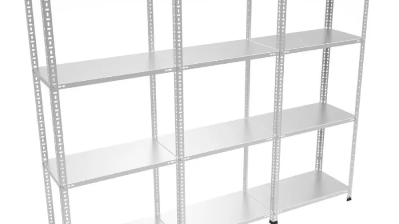 3’Lü 4 Katlı  Galvaniz Bitişik Çelik Raf. Depo Rafı